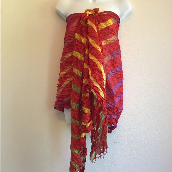 New Red Beach Striped Scarf Wrap Pareo - Picture 9 of 13